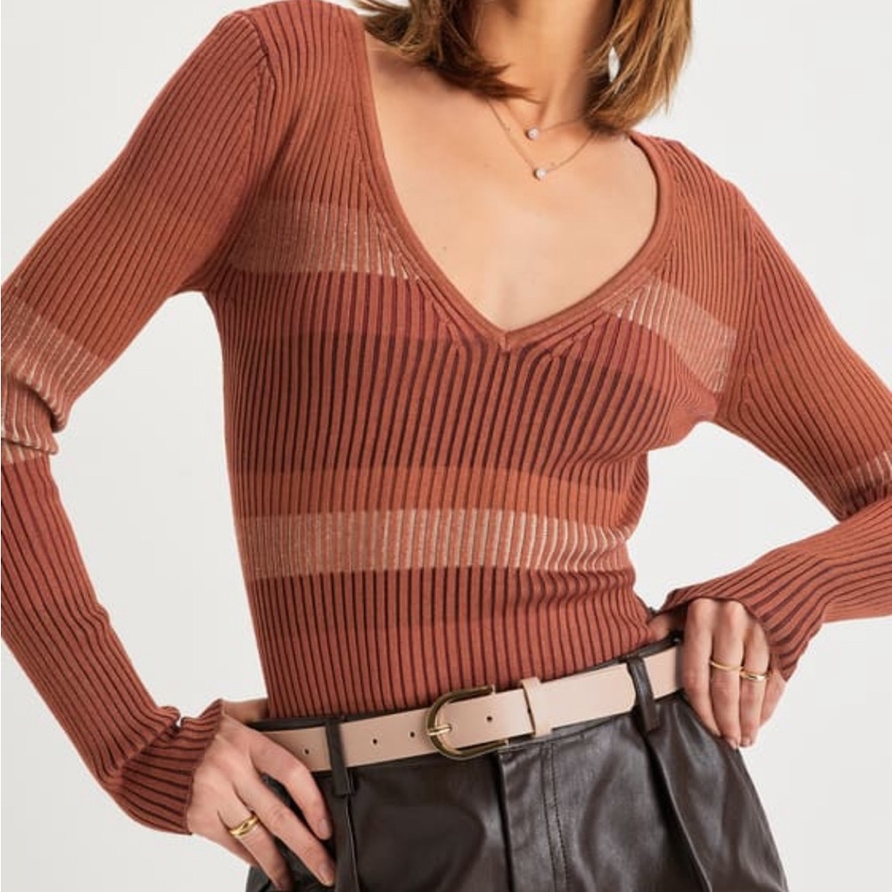 Lulu’s Brown Multi Striped Ribbed Knit Sweater “Updated Aesthetic”